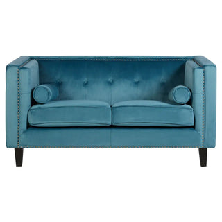 Felison Blue Velvet 2 Seater Sofa | Button-Tufted Backrest | Eucalyptus Frame - Sofa In Store