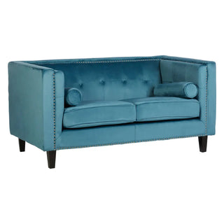 Felison Blue Velvet 2 Seater Sofa | Button-Tufted Backrest | Eucalyptus Frame - Sofa In Store