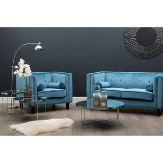 Felison Blue Velvet 2 Seater Sofa | Button-Tufted Backrest | Eucalyptus Frame - Sofa In Store
