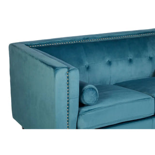 Felison Blue Velvet 2 Seater Sofa | Button-Tufted Backrest | Eucalyptus Frame - Sofa In Store