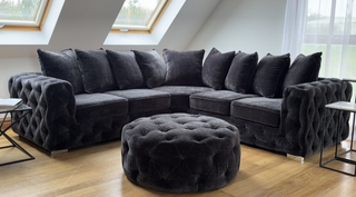 Ankara Black Velvet Fabric Large Corner Sofa | Foam Cushions | Durable Frame - Sofa In Store