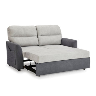 Lacie-Jayne 2 Seater Fabric Pull-Out Sofa Bed With Storage Pocket, Duo Contrast Fabric, Grey Fabric - Sofa In Store