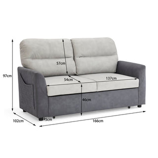 Lacie-Jayne 2 Seater Fabric Pull-Out Sofa Bed With Storage Pocket, Duo Contrast Fabric, Grey Fabric - Sofa In Store