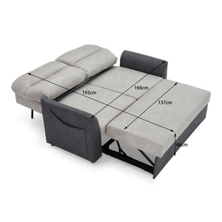 Lacie-Jayne 2 Seater Fabric Pull-Out Sofa Bed With Storage Pocket, Duo Contrast Fabric, Grey Fabric - Sofa In Store