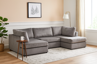 SOFAINSTORE Oslo Grey Velvet U-Shaped Fabric Corner Sofa with Ottoman – Deep Seats & Modular Comfort