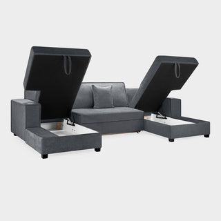 SOFAINSTORE Milan Max U-Shape Sofa Bed – Grey Fabric, Storage, Cupholders, Pull-Out Sleeper