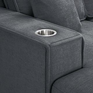 SOFAINSTORE Milan Max U-Shape Sofa Bed – Grey Fabric, Storage, Cupholders, Pull-Out Sleeper