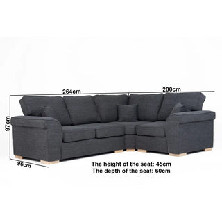 Picadilly Charcoal Grey 3-Piece Right-Hand Corner Sofa – Fabric Upholstery, L-Shaped, Deep Cushions - Sofa In Store