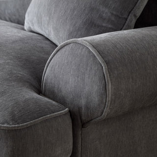 Amelia Large Corner Sofa – Charcoal Grey Fabric | Deep Cushions, Scroll Arms & Wooden Legs - Sofa In Store