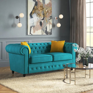 Frances Fabric 2 Seater Chesterfield Sofa – Ocean Green Velvet - Sofa In Store