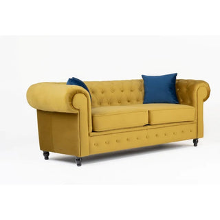 Frances Fabric 2 Seater Chesterfield Sofa – Mustard Yellow Velvet - Sofa In Store