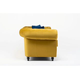 Frances Fabric 2 Seater Chesterfield Sofa – Mustard Yellow Velvet - Sofa In Store