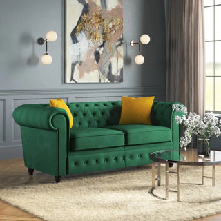 Frances Fabric 2 Seater Chesterfield Sofa – Forest Green Velvet - Sofa In Store