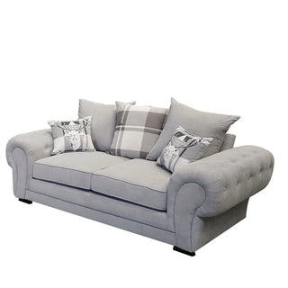 Alcrossagh 2 Seater Fabric Sofa – Light Grey with Rolled Arms & Scatter Cushions - Sofa In Store