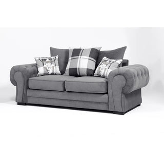 Alcrossagh 2 Seater Fabric Sofa – Dark Grey with Rolled Arms & Scatter Cushions - Sofa In Store