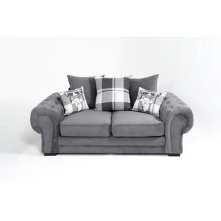 Alcrossagh 2 Seater Fabric Sofa – Dark Grey with Rolled Arms & Scatter Cushions - Sofa In Store