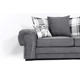 Alcrossagh 2 Seater Fabric Sofa – Dark Grey with Rolled Arms & Scatter Cushions - Sofa In Store
