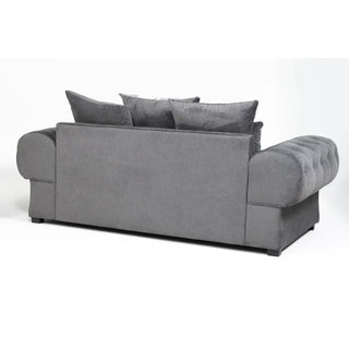 Alcrossagh 2 Seater Fabric Sofa – Dark Grey with Rolled Arms & Scatter Cushions - Sofa In Store