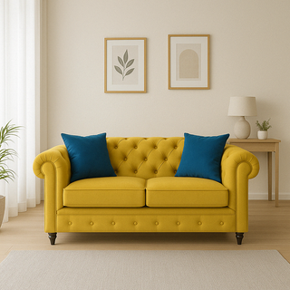 Frances Fabric 2 Seater Chesterfield Sofa – Mustard Yellow Velvet - Sofa In Store