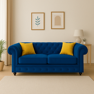 Frances Fabric 2 Seater Chesterfield Sofa – Navy Blue Velvet - Sofa In Store