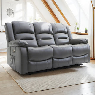 SOFAINSTORE Arclay Grey Leather Recliner Sofa – 3 Seater | Electric Recline, Drop-Down Cupholder Console