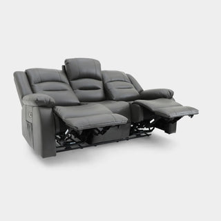 SOFAINSTORE Arclay Grey Leather Recliner Sofa – 3 Seater | Electric Recline, Drop-Down Cupholder Console