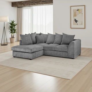 SOFAINSTORE Harley Grey Cord Fabric Corner Sofa – Left Hand Facing | Chunky Corduroy, Pillow Back, Deep Seats