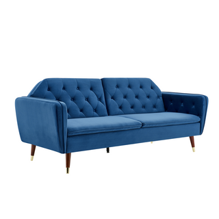 SOFAINSTORE Vellaro Blue Velvet Fabric Sofa Bed – 3 Seater | Tufted Back, Fold-Out Design, Mid-Century Modern