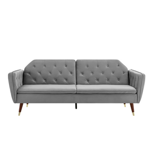 SOFAINSTORE Vellaro Grey Velvet Fabric Sofa Bed – 3 Seater | Tufted Back, Fold-Out Design, Mid-Century Modern