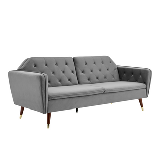 SOFAINSTORE Vellaro Grey Velvet Fabric Sofa Bed – 3 Seater | Tufted Back, Fold-Out Design, Mid-Century Modern