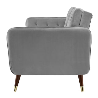 SOFAINSTORE Vellaro Grey Velvet Fabric Sofa Bed – 3 Seater | Tufted Back, Fold-Out Design, Mid-Century Modern