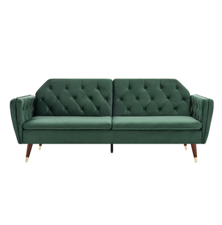 SOFAINSTORE Vellaro Green Velvet Fabric Sofa Bed – 3 Seater | Tufted Back, Fold-Out Design, Mid-Century Modern