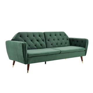 SOFAINSTORE Vellaro Green Velvet Fabric Sofa Bed – 3 Seater | Tufted Back, Fold-Out Design, Mid-Century Modern