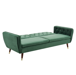 SOFAINSTORE Vellaro Green Velvet Fabric Sofa Bed – 3 Seater | Tufted Back, Fold-Out Design, Mid-Century Modern