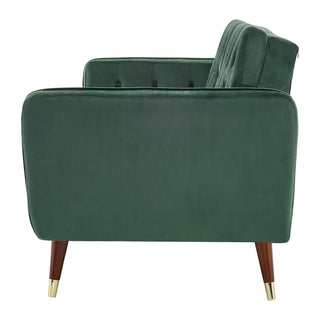 SOFAINSTORE Vellaro Green Velvet Fabric Sofa Bed – 3 Seater | Tufted Back, Fold-Out Design, Mid-Century Modern