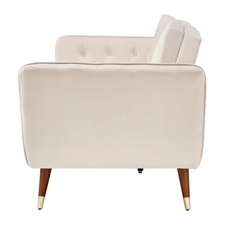 SOFAINSTORE Vellaro Cream Velvet Fabric Sofa Bed – 3 Seater | Tufted Back, Fold-Out Design, Mid-Century Modern
