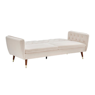 SOFAINSTORE Vellaro Cream Velvet Fabric Sofa Bed – 3 Seater | Tufted Back, Fold-Out Design, Mid-Century Modern