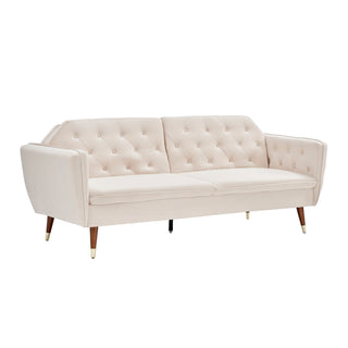SOFAINSTORE Vellaro Cream Velvet Fabric Sofa Bed – 3 Seater | Tufted Back, Fold-Out Design, Mid-Century Modern