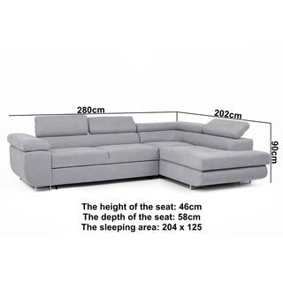 Flavius Silver Fabric Corner Sofa Bed – Adjustable Headrests & Hidden Storage | Modern Comfort Redefined - Sofa In Store
