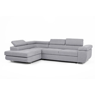 Flavius Silver Fabric Corner Sofa Bed – Adjustable Headrests & Hidden Storage | Modern Comfort Redefined - Sofa In Store