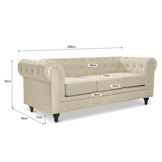 Cream Velvet Chesterfield 3 Seater Sofa