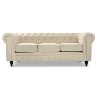 Cream Velvet Chesterfield 3 Seater Sofa