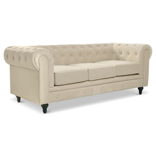 Cream Velvet Chesterfield 3 Seater Sofa