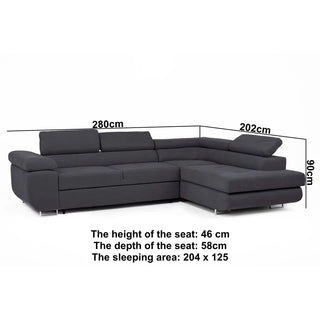 Flavius Black Fabric L-Shaped Corner Sofa Bed – Fold-Out Design with Underseat Storage - Sofa In Store