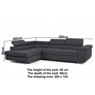 Flavius Black Fabric L-Shaped Corner Sofa Bed – Fold-Out Design with Underseat Storage - Sofa In Store