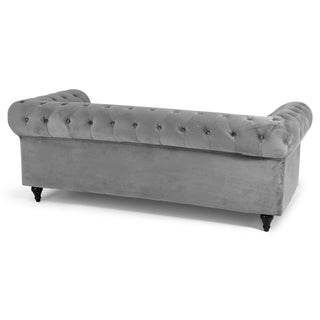 Grey Velvet Chesterfield 3 Seater Sofa