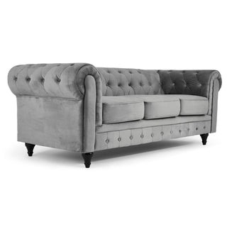 Grey Velvet Chesterfield 3 Seater Sofa