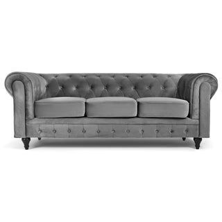Grey Velvet Chesterfield 3 Seater Sofa