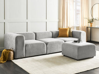 SOFAINSTORE Modern 3 Seater Modular Sofa with Ottoman in Soft Grey Corduroy Fabric and Sleek Black Legs