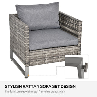 Outsunny 4 Pieces PE Rattan Garden Furniture with Cushion, Outdoor Wicker Conservatory Sofa Set w/ Armchairs, Loveseat, Glass Top Coffee Table, Dark Drey - Sofa In Store